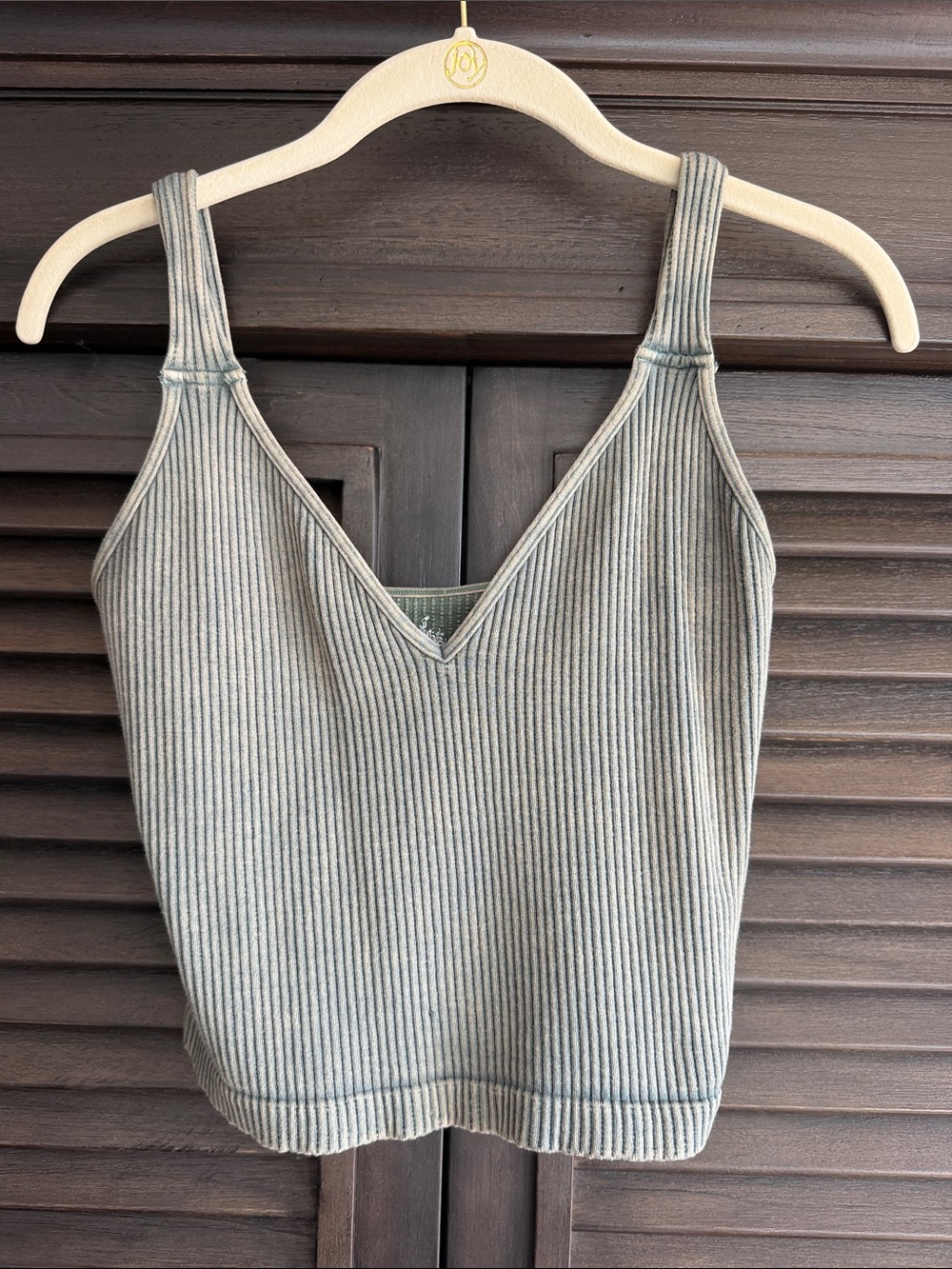 Ribbed V-Neck Tank Top - Sage Green